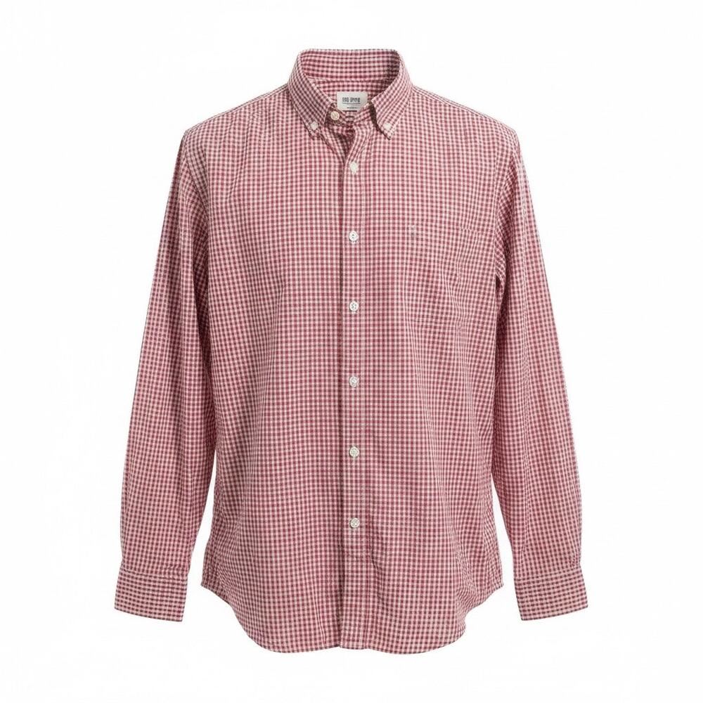 Uniqlo Men’s Small Red Gray Gingham Check Cotton Button Down Shirt Preppy Office